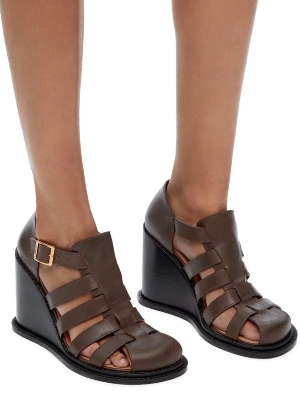 NEW! LOEWE US 36 Campo Wedge Sandal In Wzed
Calfskin Brown